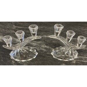 Anna Hutte Bleikristall 3-Light Candlestick (s) SET OF 2 Cascading Glass Wave